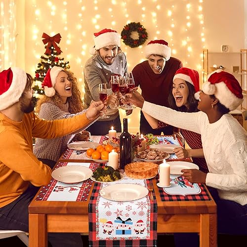 Miniatura 6 de Manteles individuales de Navidad, 12 x 18 pulgadas, temporada de invierno, Navidad, vacaciones, muñeco de nieve, árbol, camión, búfalo rojo, a