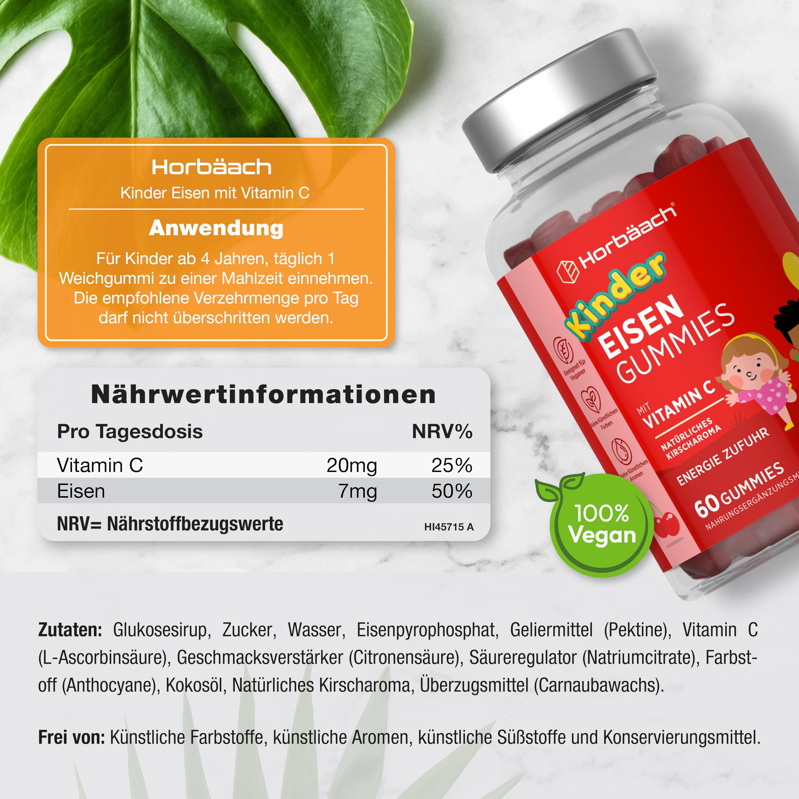 Iron & Vitamin C Vegan Gummies - 150 Natural Cherry Flavour