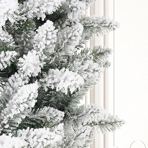 Miniatura 10 de Árbol de Navidad artificial de abeto delgado preiluminado de 10 pies con 950 luces blancas cálidas y soporte de metal cubierto con purpurina