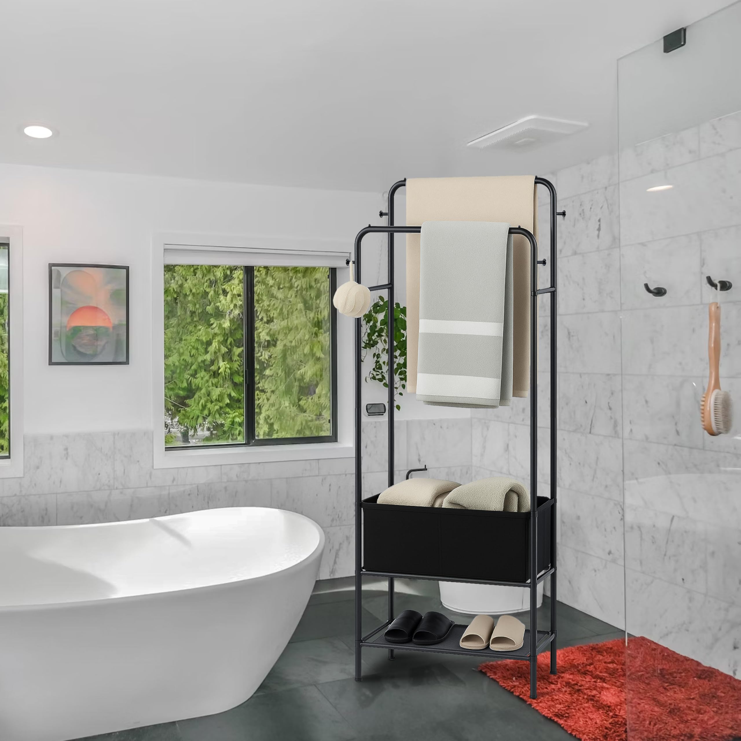 Black Freestanding Towel Rack