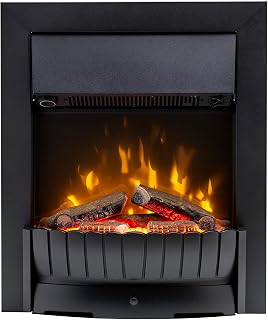 Dimplex Clement Optiflame Inset Electric Fire, Traditional Style, Matt Black, LED Flame Effect Fire with Artificial Logs, 9cm Inset Depth and 2kW Adjustable Fan Heater