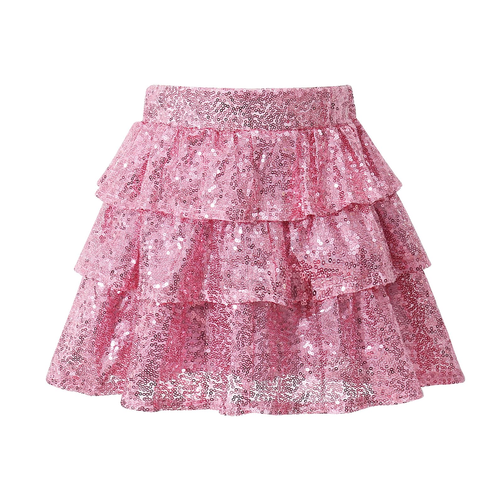 Sequin Skirt Girls Metallic Shiny Ruffle Asymmetrical Skirts Dance