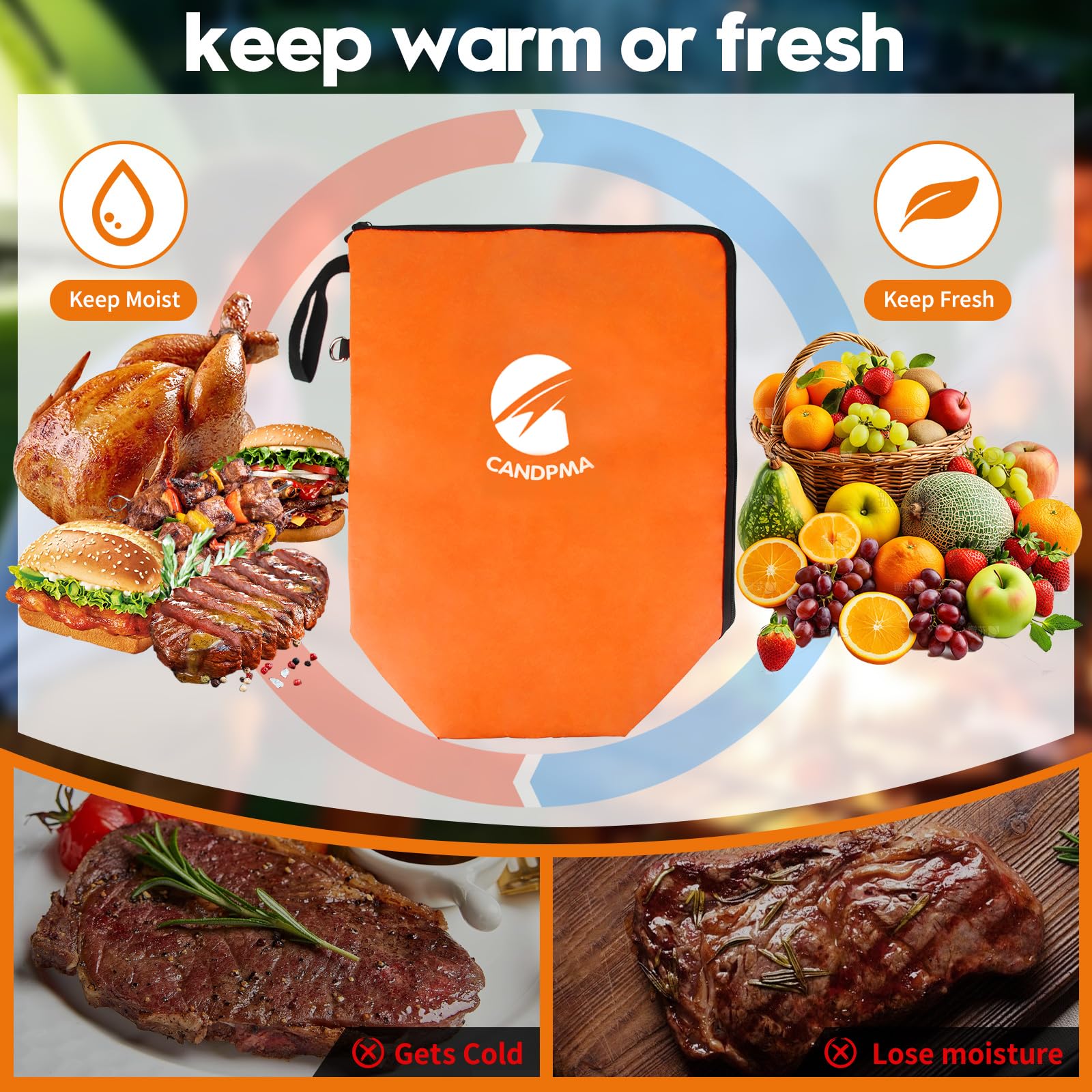 BBQ Blanket for Resting Meat,Insulated Meat Resting Bag for Brisket,Pork,Steak,Wings,Rest Ez BBQ Blanket with Wide Mouth,Reusable Smoking Meat Accessories(21in Orange)