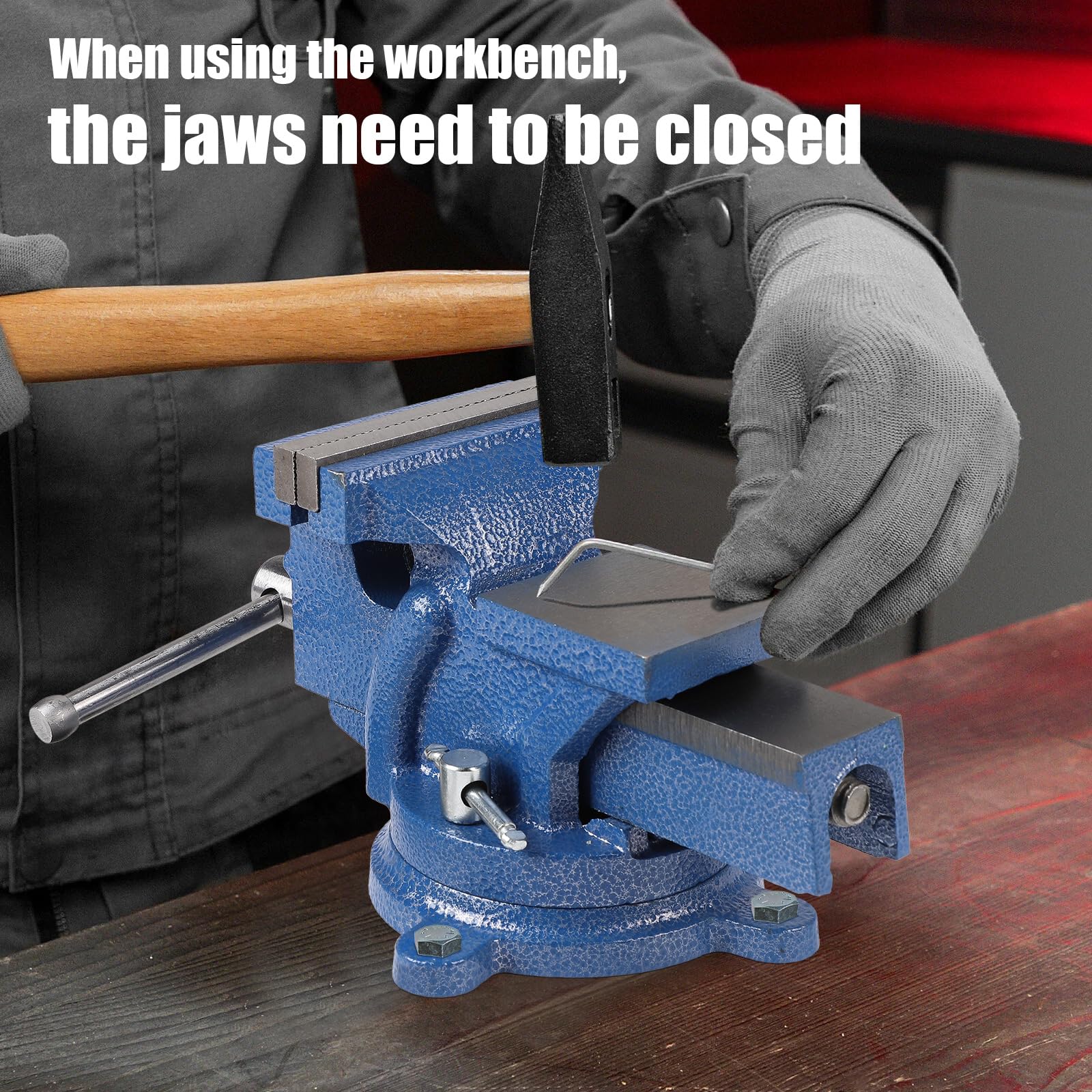 SWAWIS Morsa da Banco in Ghisa con Base Girevole 360 °, Larghezza Ganasce 100mm, può Essere Utilizzato per Fissare Pezzi di Legno e Metallo(Blu)