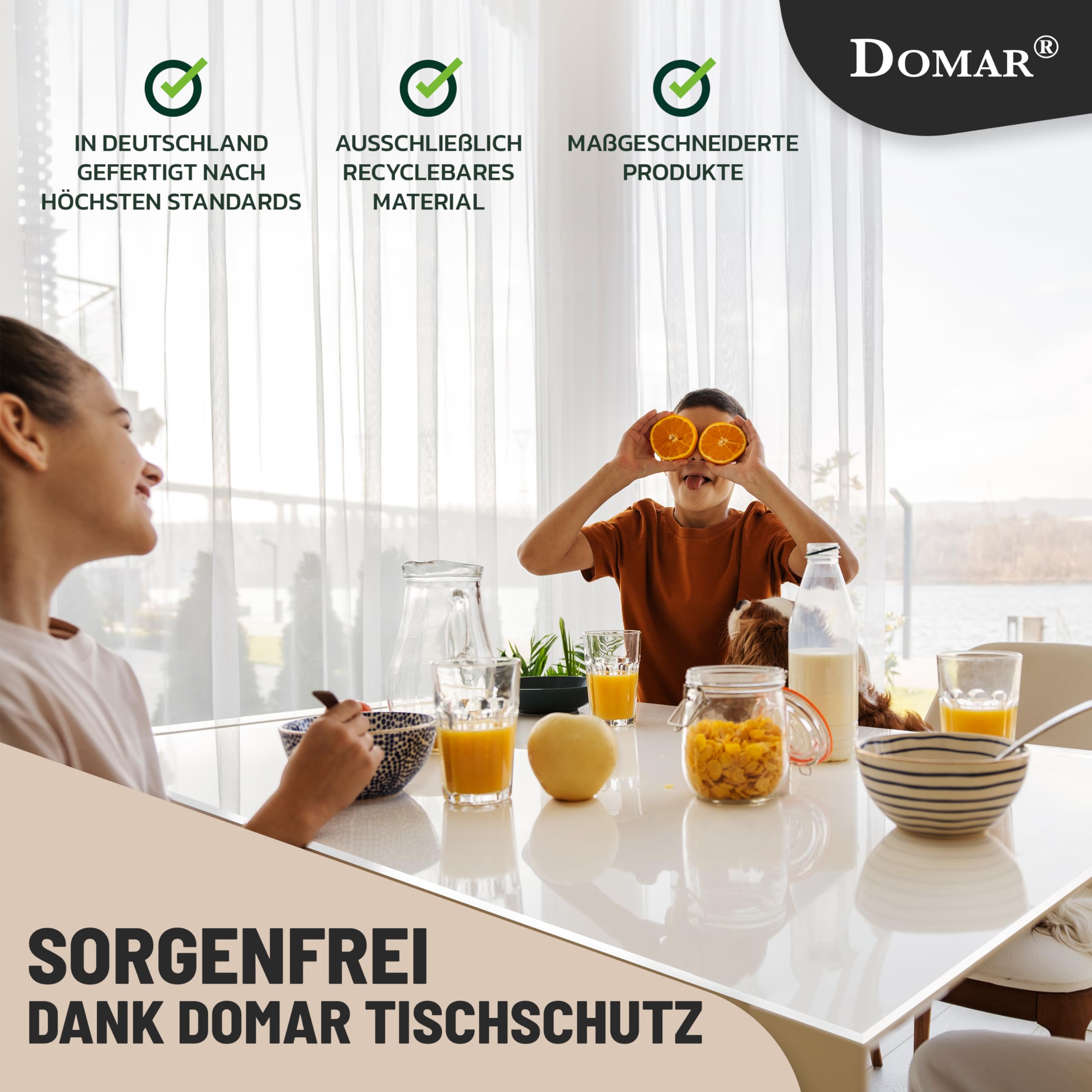 Domar - Pellicola trasparente da tavolo 2 mm in base alla misura – Made in Germany I Tovaglia trasparente con bordo smussato, affidabile protezione del tavolo trasparente per una protezione ottimale