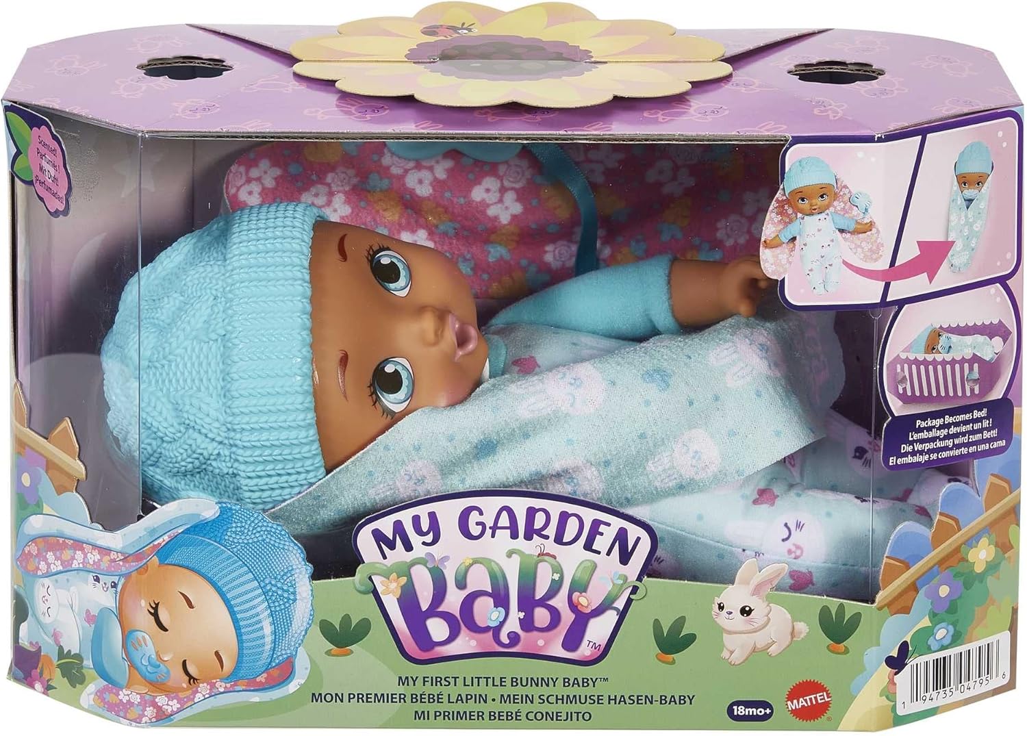 My Garden Baby My First Little Bunny Baby Doll (~9-in), Soft Body with Plush Ears, Blue, Great Gift for Kids 18mo+ (HGC09)