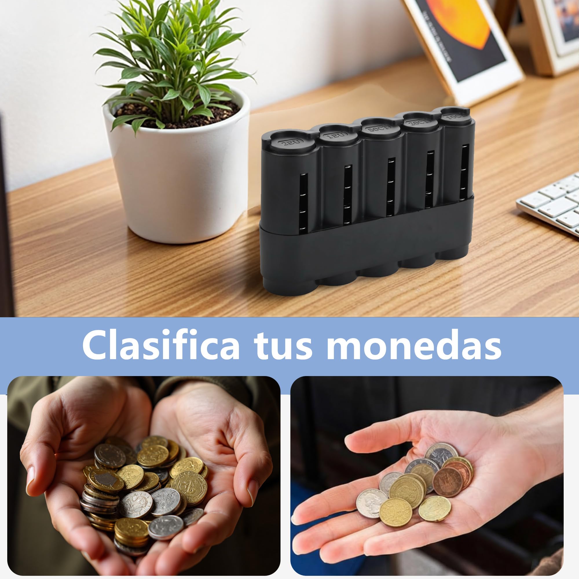 Portamonedas Clasificador Profesional Organizador de Monedas Duradero Negro