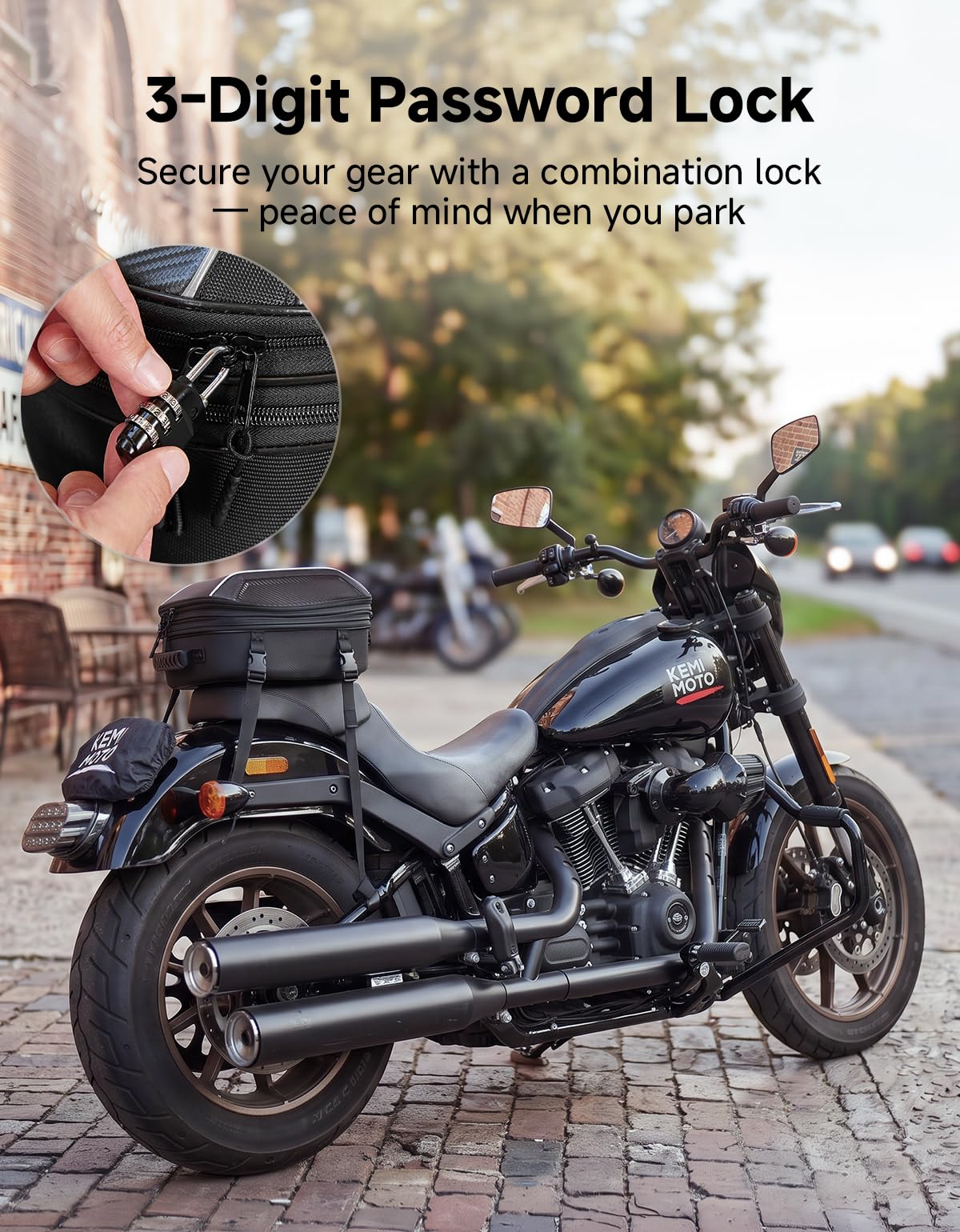 KEMIMOTO Borsa Posteriore Moto Impermeabile con Lucchetto a Combinazione, 11L–21L Espandibile Borsa Moto Rigida in EVA con Copertura Antipioggia, Rimovibile come Borsa a Mano o Zaino