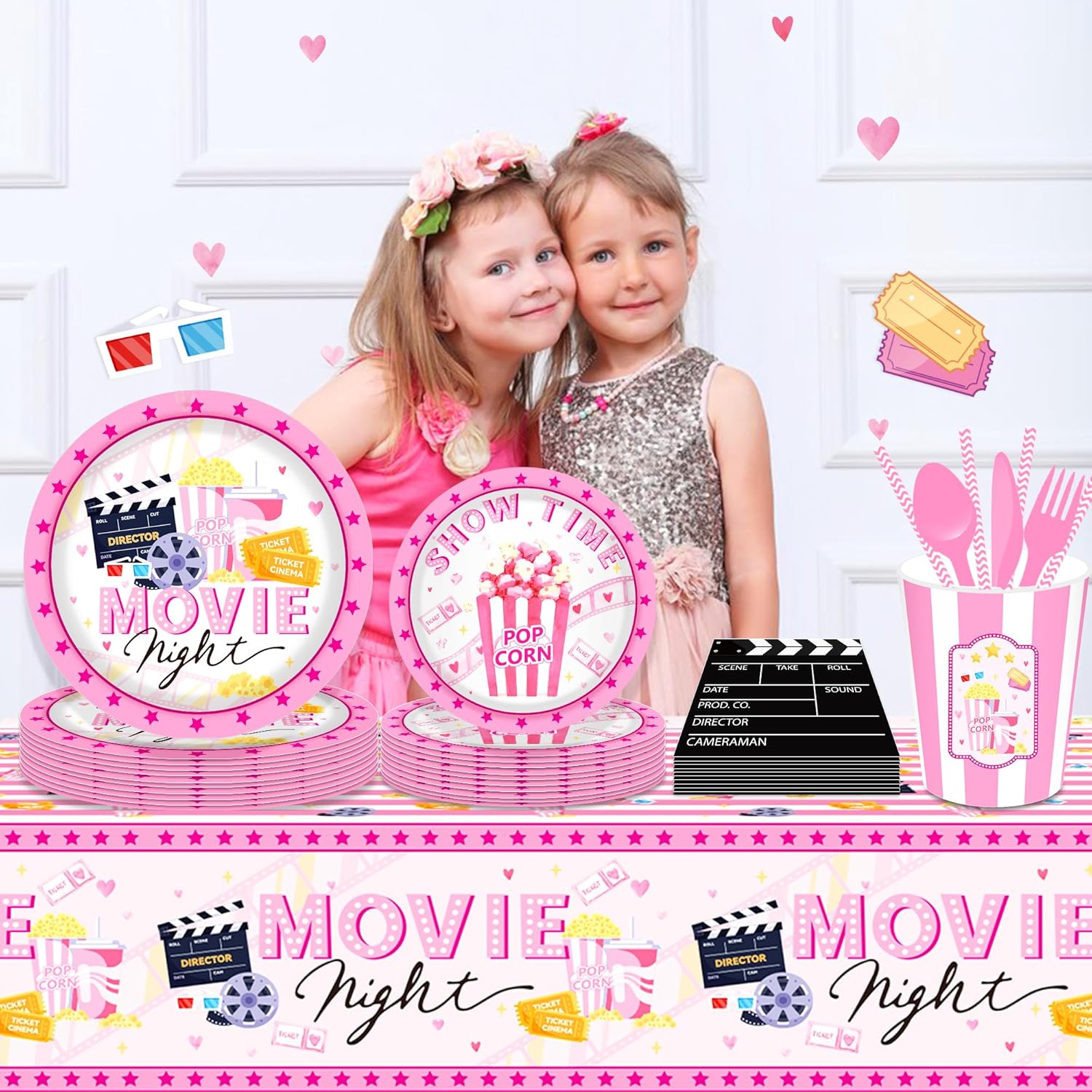 116 Pcs Movie Night Party Decoration 16 Guests Movie Night Party Supplies Including Film Festival Party Paper Plates Dinner Plates Napkins Cups Set for Film Festival Themed Party Decoration - Image 6