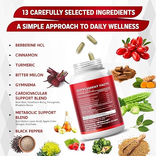 Miniatura 3 de Berberina, canela, cúrcuma, melón amargo y gimnasia, ayuda a la salud cardíaca y metabólica - 180 cápsulas