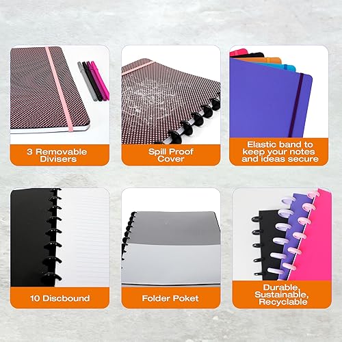 Miniatura 4 de Confetti Discbound - Cuaderno personalizable, cuaderno con páginas extraíbles, cuaderno inteligente, planificador de disco de rayas anchas con 3