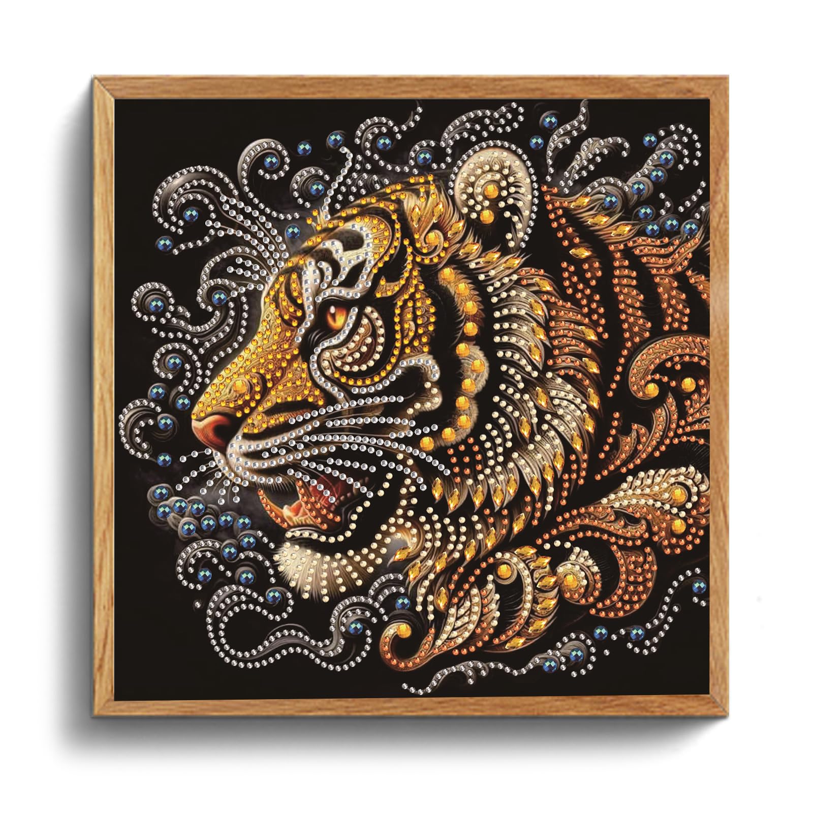PoetryDraw Golden Crystal Tiger Head Special Shaped 5D DIY Partial Drill Diamond Art Painting Kits for Adults Beginners Home Decor Diamond Art Gem Art Kits 11.81 X11.81inch (Golden Crystal Tiger Head)
