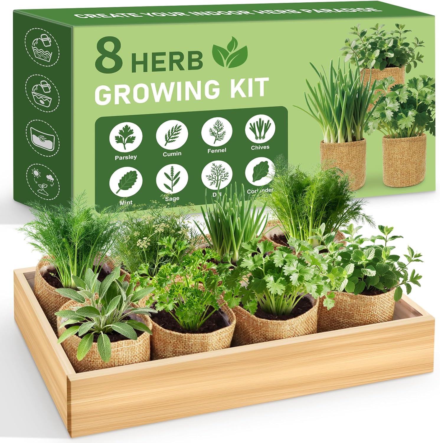 8 Herb Indoor Garden Kit for Beginners, Complete Windowsill Growing Gifts Set with Tools, Mother's Day Gifts for Mom,Unique Christmas Birthday Gifts for Women Men Girls Kitchen Housewarming