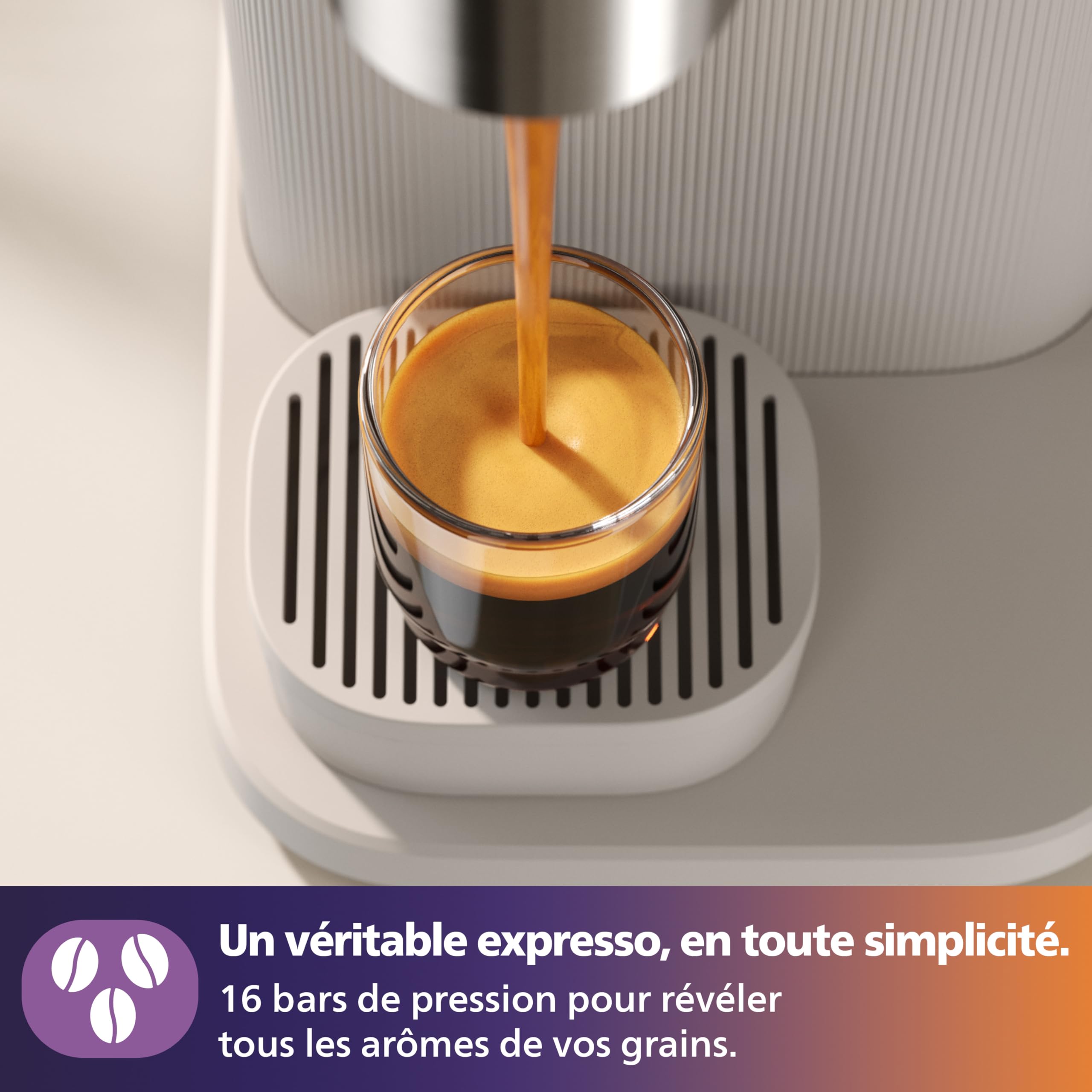 Philips Baristina Machine à expresso - Un véritable expresso, en toute simplicité - Compacte - 16 bars de pression - Broyeur intégré - Machine blanche avec porte-filtre blanc (BAR300/00)