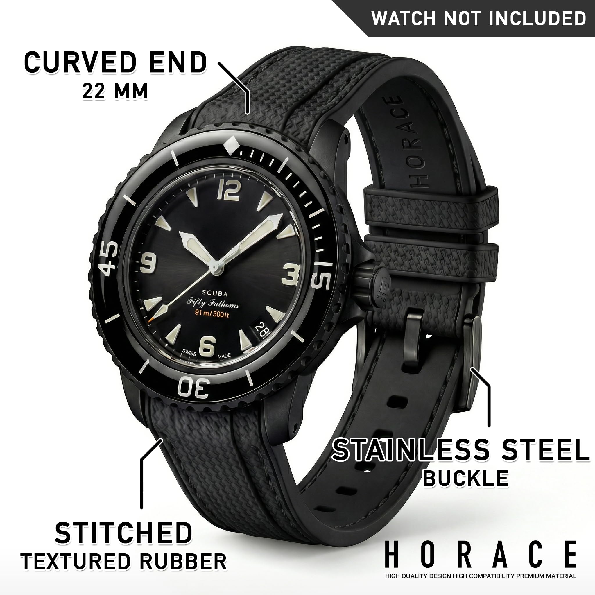 HORACE Cinturino per orologio da 22 mm in Silicone Liquido – Compatibile con Blancpain x Swatch Scuba Fifty Fathoms – Kit di montaggio incluso