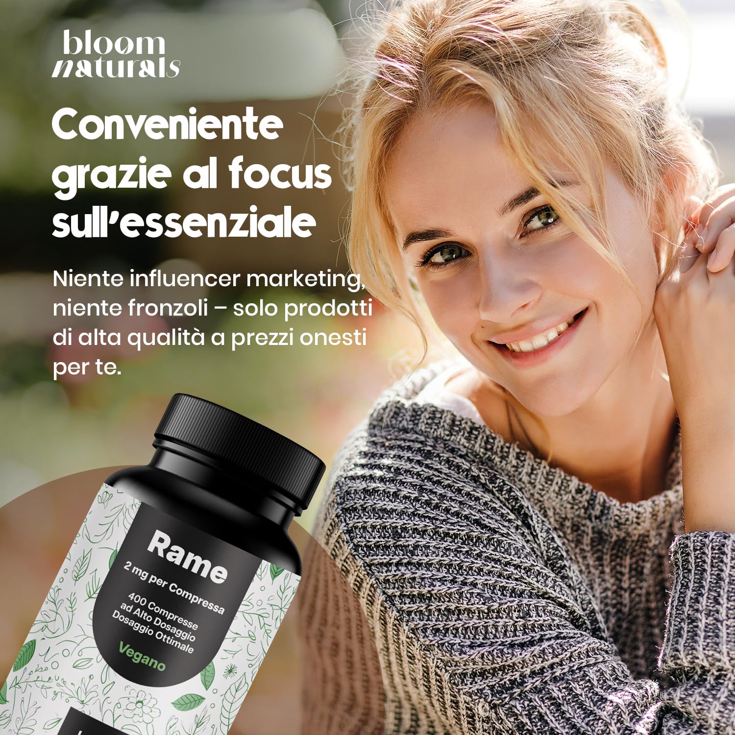 Rame Integratore - 400 Compresse Alto Dosaggio 2 mg - Rame Bisglicinato per Pelle e Capelli - Vegano & Prodotto in Germania - Testato in Laboratorio