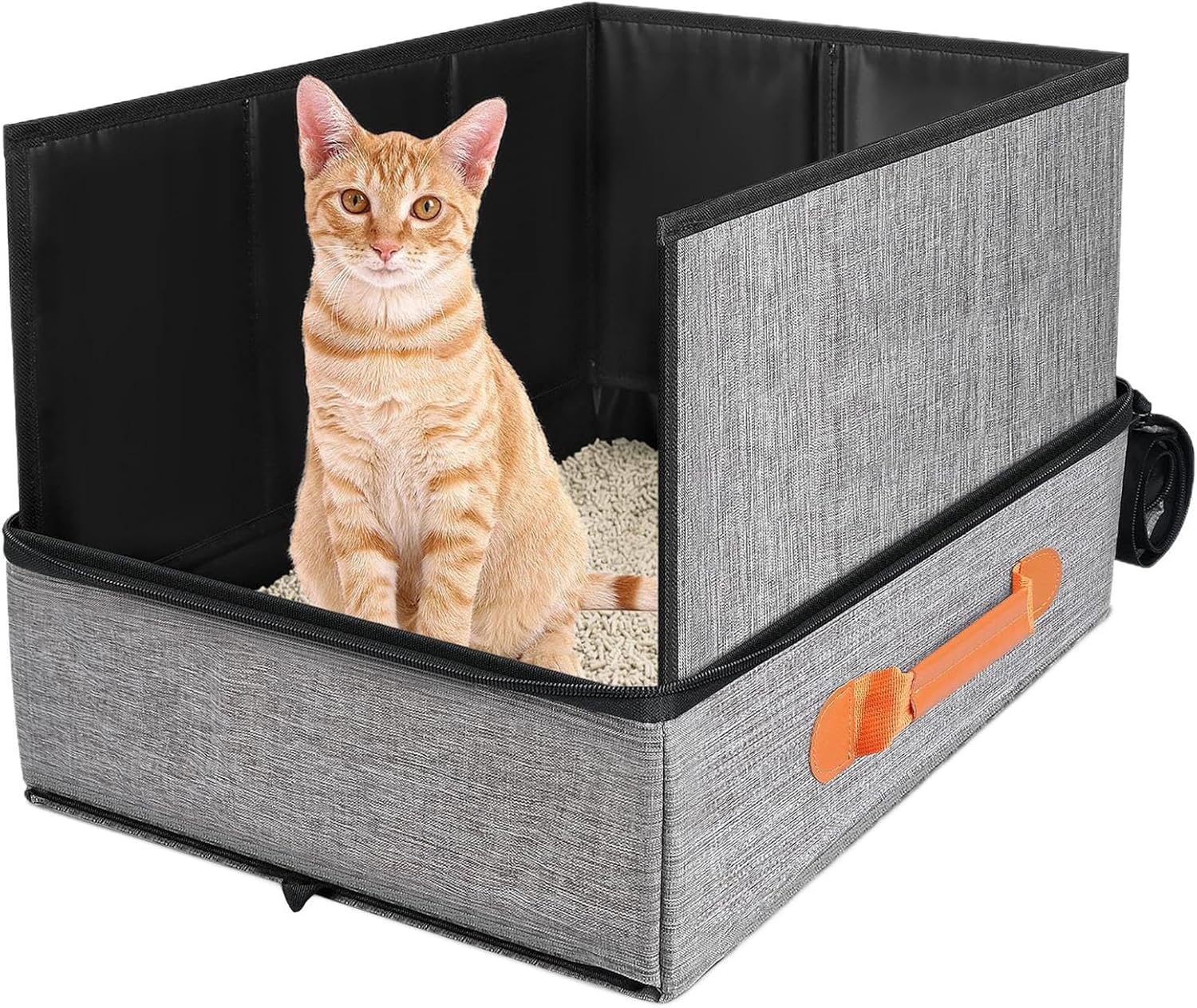 Portable Litter Box for Cats | Leakproof Cat Box with Zipper - Travel Pet Poop Container for Road Trips Apartment Outdoor Camping Toy Treats Housebreaking Indoor Car Hotel