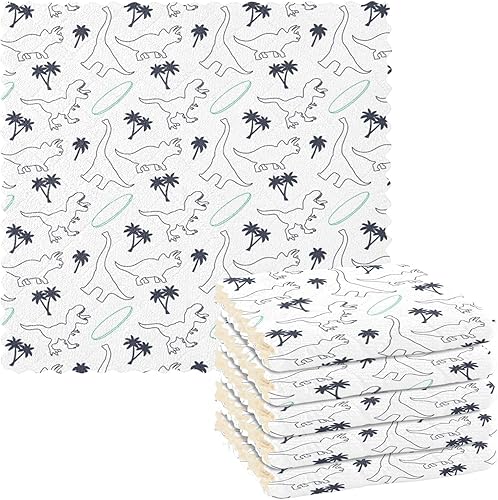 linqin Dinosaurs Surfboard Palms Set of 6 Absorbent Kitchen Towels and Dishcloths Decor Soft Microfiber Drying Towel Kitchen Reusable for