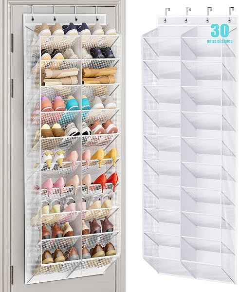 MISSLO 30 Pair Over The Door Shoe Organizer with Wide Deep Pockets