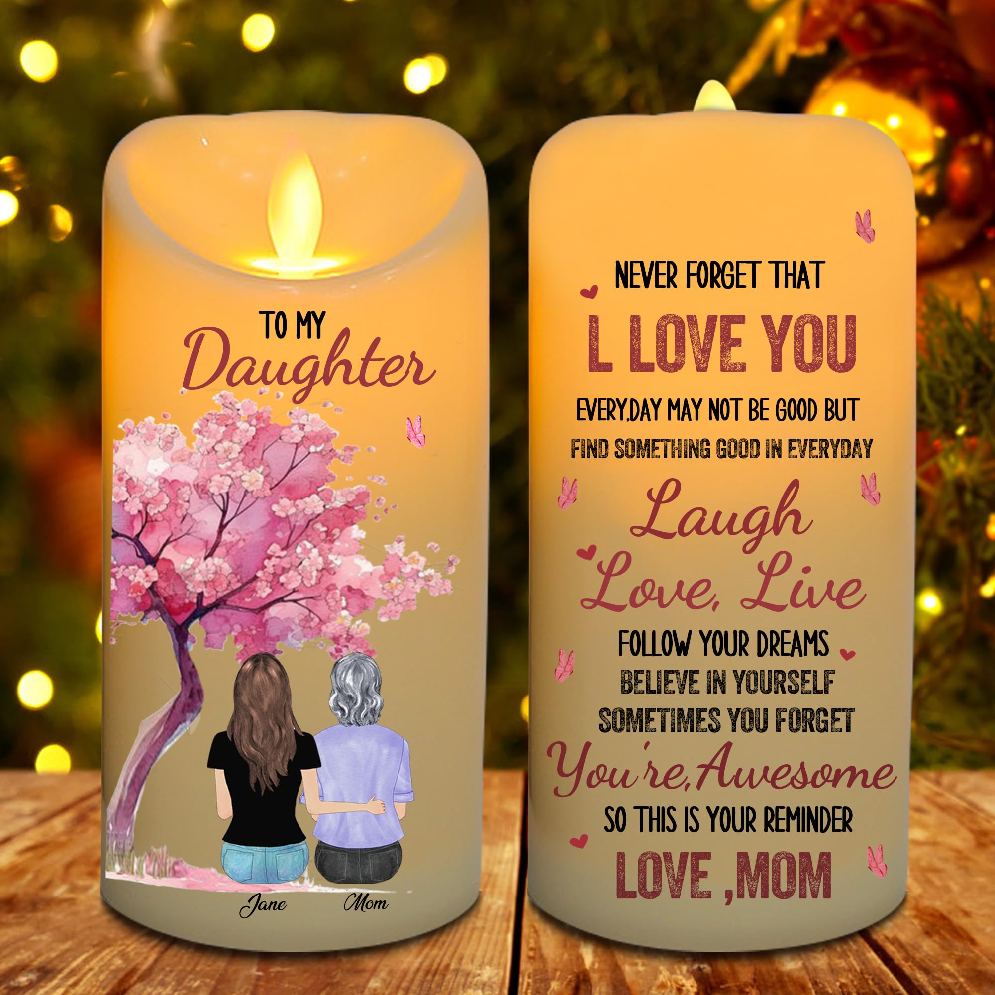 NOONATIVE to My Daughter Candle,Personalized Custom LED Flameless Candle with Name Portrait,Gift for Daughter