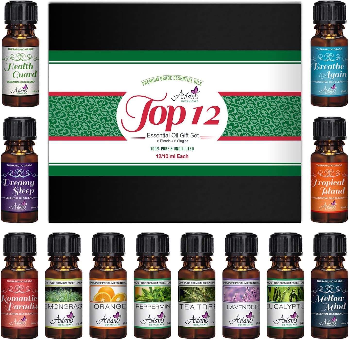 Top 12 Essential Oils Gift Set for Diffuser - Christmas Gifts for Mom, Grandma, Women, Wife, Her for Aromatherapy by Aviano Botanicals