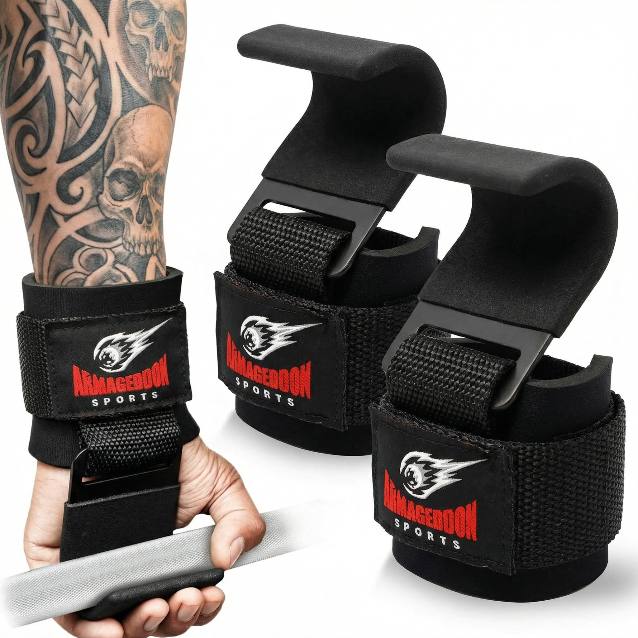 Premium Wrist Hooks Lifting Straps with Padded Wrist Wraps for Maximum Grip Support - Gloves and Pads Alternative in Fitness Gym Weight Lifting Power Training Like Pull Up Deadlifting & Shrugs