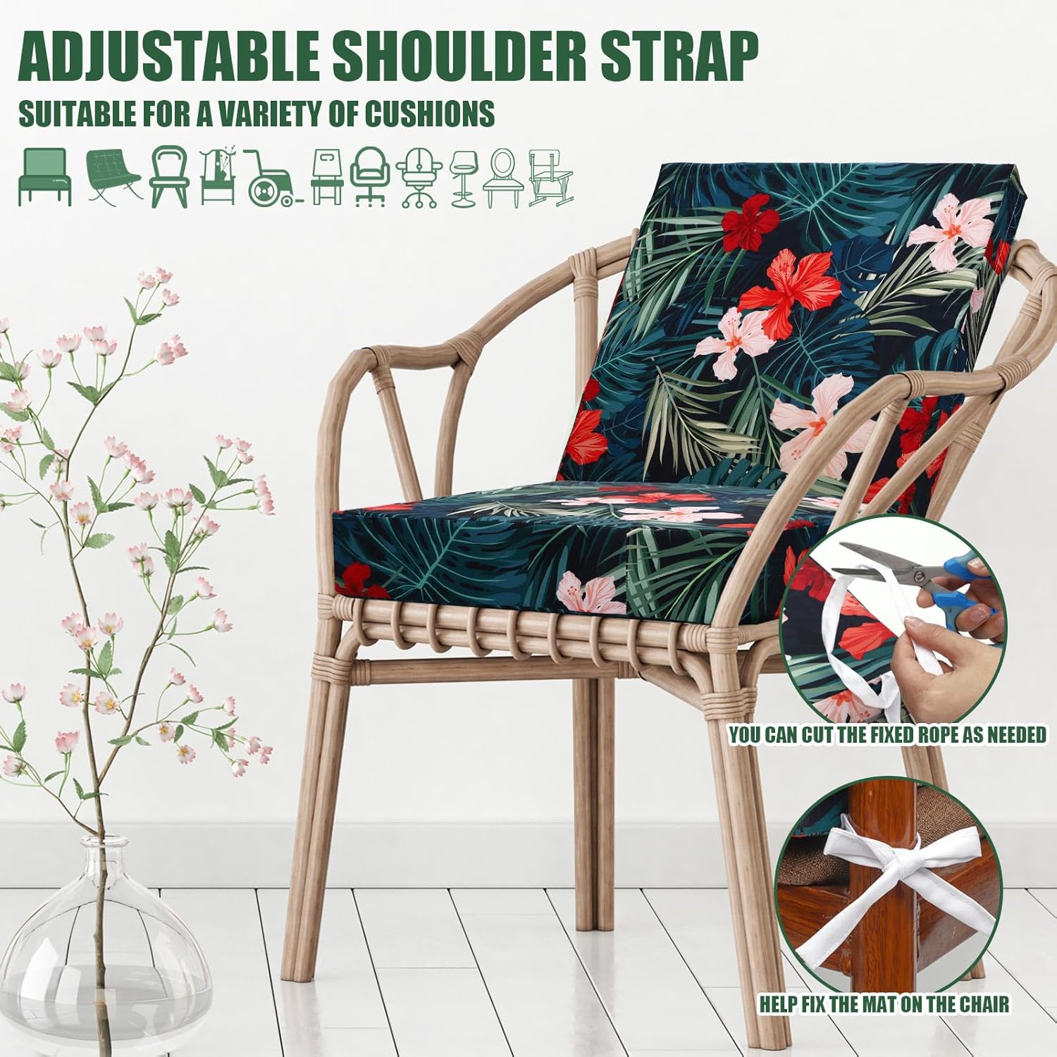 Panelee 6 Pcs Patio Cushion Covers Square Chair Seat Slip Covers Waterproof Outdoor Cushion Replacement Water Repellent Slipcover with Ties for Sofa Furniture Bench(22 x 20 x 4 Inch)