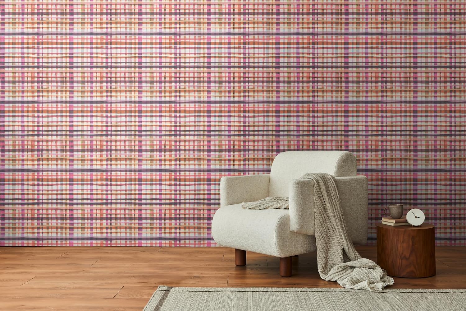Livingwalls Anna D'Andrea 782241 Non-Woven Wallpaper Graphic 10.05 m x 0.53 m Beige Pink Purple Brown Wallpaper Checked Pattern