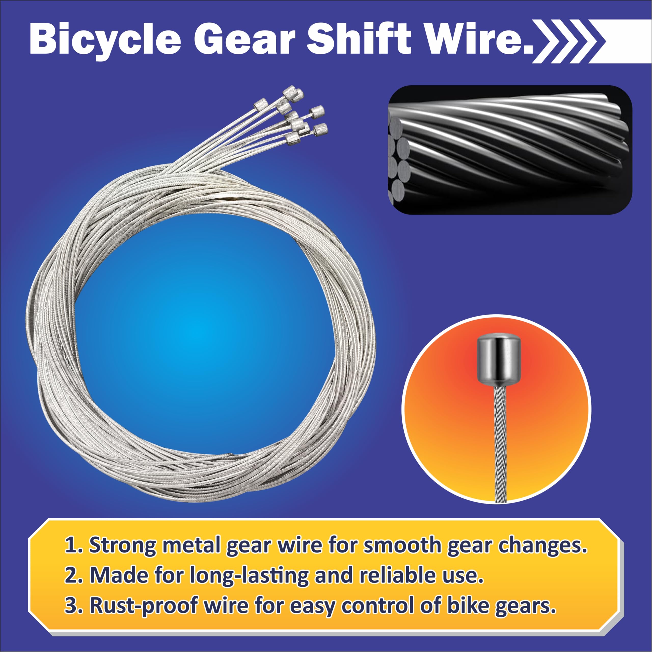 Aruvia Bicycle Gear Shifter Inner Wire Set (10 Pcs) | 82 Inch Long | Universal Fit | Durable, Smooth, Oxidation-Resistant Gear Cable for Mountain, City, and Common Bikes | Stainless Steel 3
