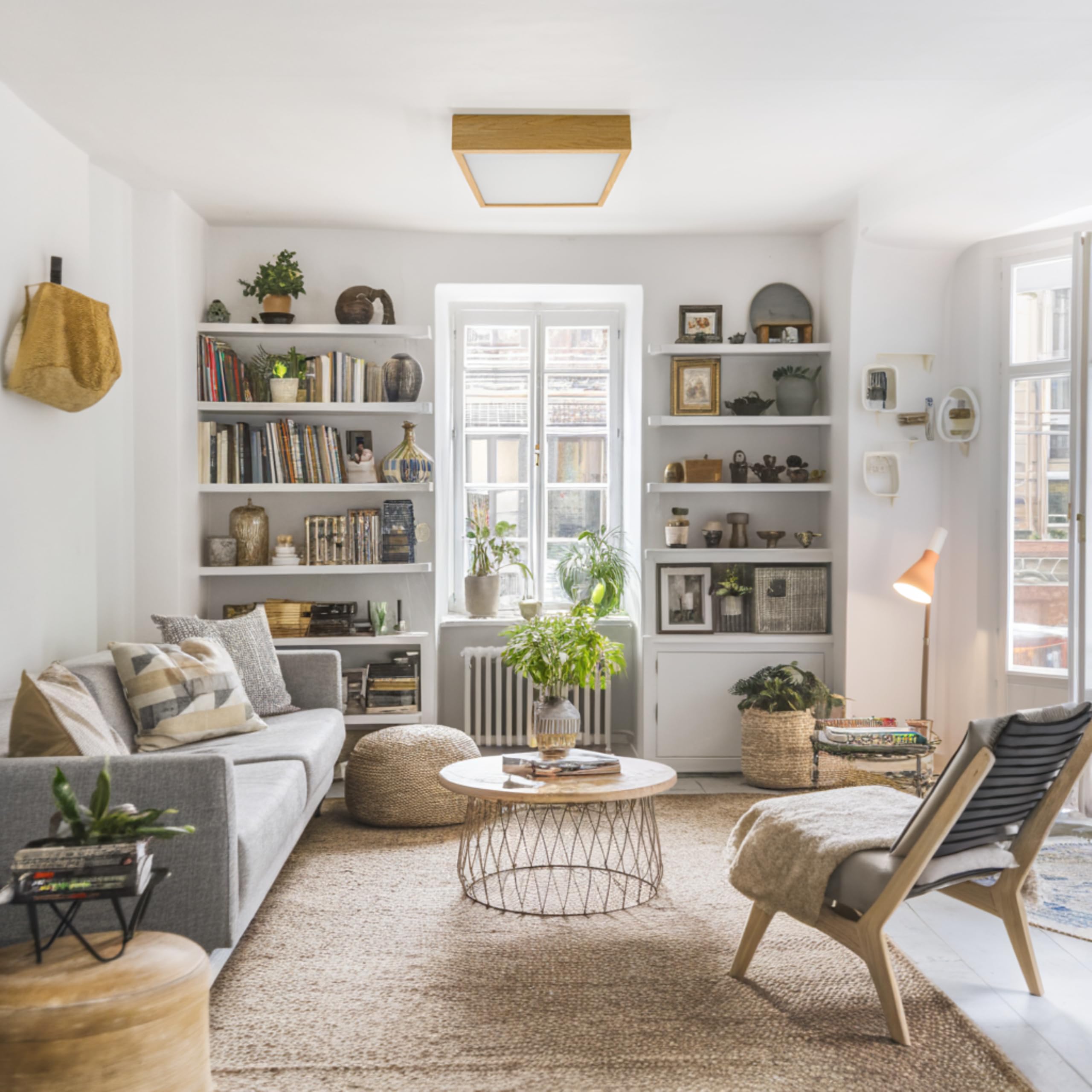 LEJA – Quadrat Deckenleuchte aus Holz & Glas, E27 Fassung, für Wohnzimmer, Küche, Bad, Schlafzimmer & mehr (Eiche, 38,5)