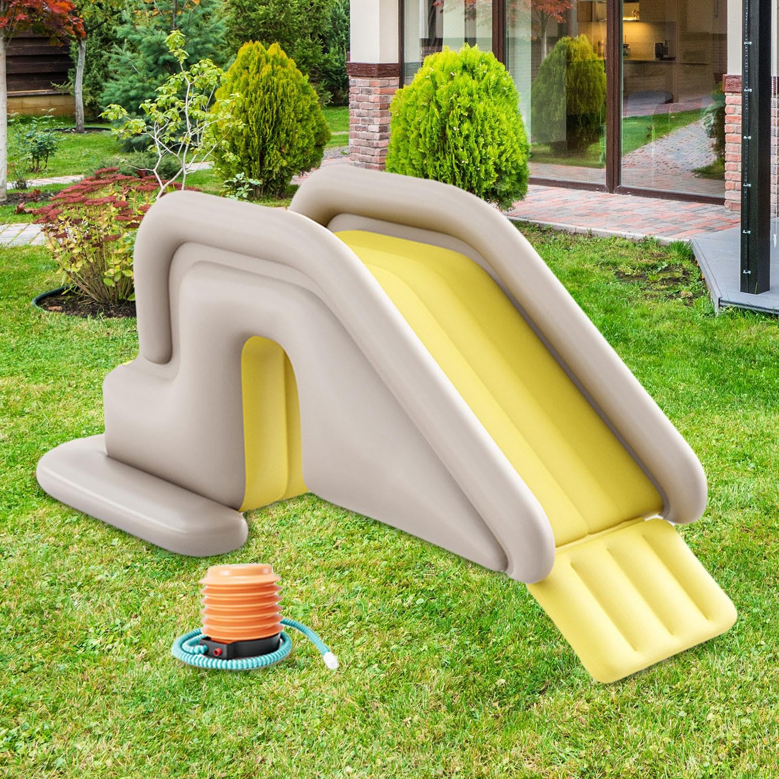 Harilla Aufblasbare Rutsche Kinder Spielplatzrutsche Wasserrutsche Kletterrutsche aus Robustem PVC mit Wasserbefüllbarem Sockel Und Kinderfreundlicher, GRAU