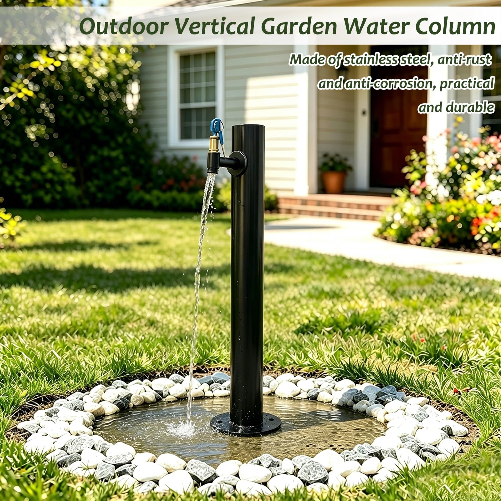 Grifo Exterior Vertical Negro | Columna de Agua de Jardín de Acero Inoxidable 304 | Grifo de Poste Montado en el Suelo Hidrante de Patio Anticongelante para Césped, Jardinería