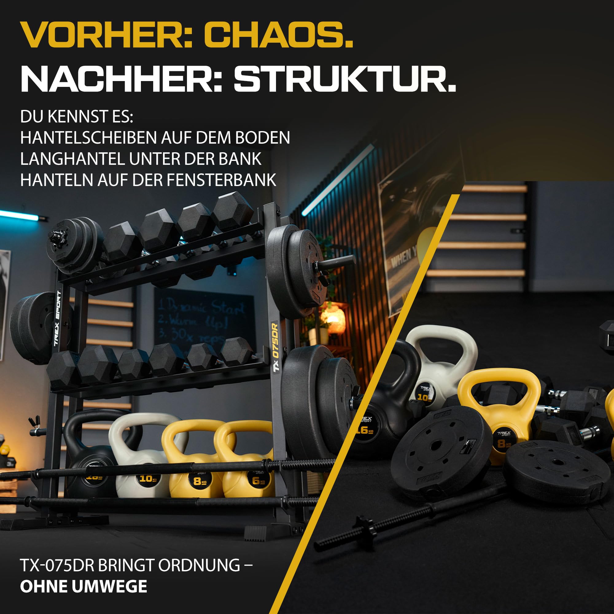TREX SPORT Hantelablage Gewichteständer für Home Gym bis 690 kg TX-075DR | Stahl Hantelständer für Hantelscheiben, Hantelstangen, Kurzhanteln, Trainingszubehör, stabil, rutschfest