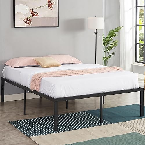 VECELO Base de cama de plataforma tamaño Queen de 18 pulgadas base de colchón resistente con soporte de listones de acero no necesita somier sin