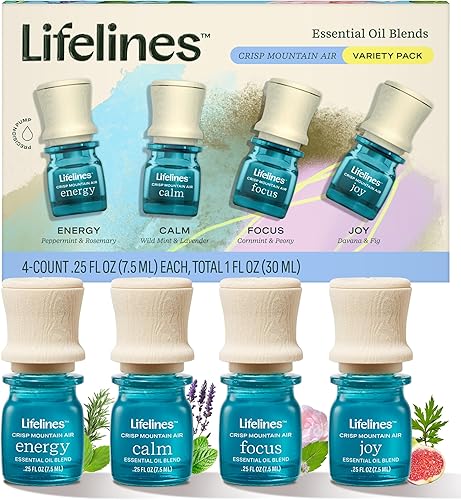Lifelines Mezcla de aceites esenciales "Crisp Mountain Air", paquete de 4, aceites de menta y romero para difusor, aceites esenciales 100% puros y