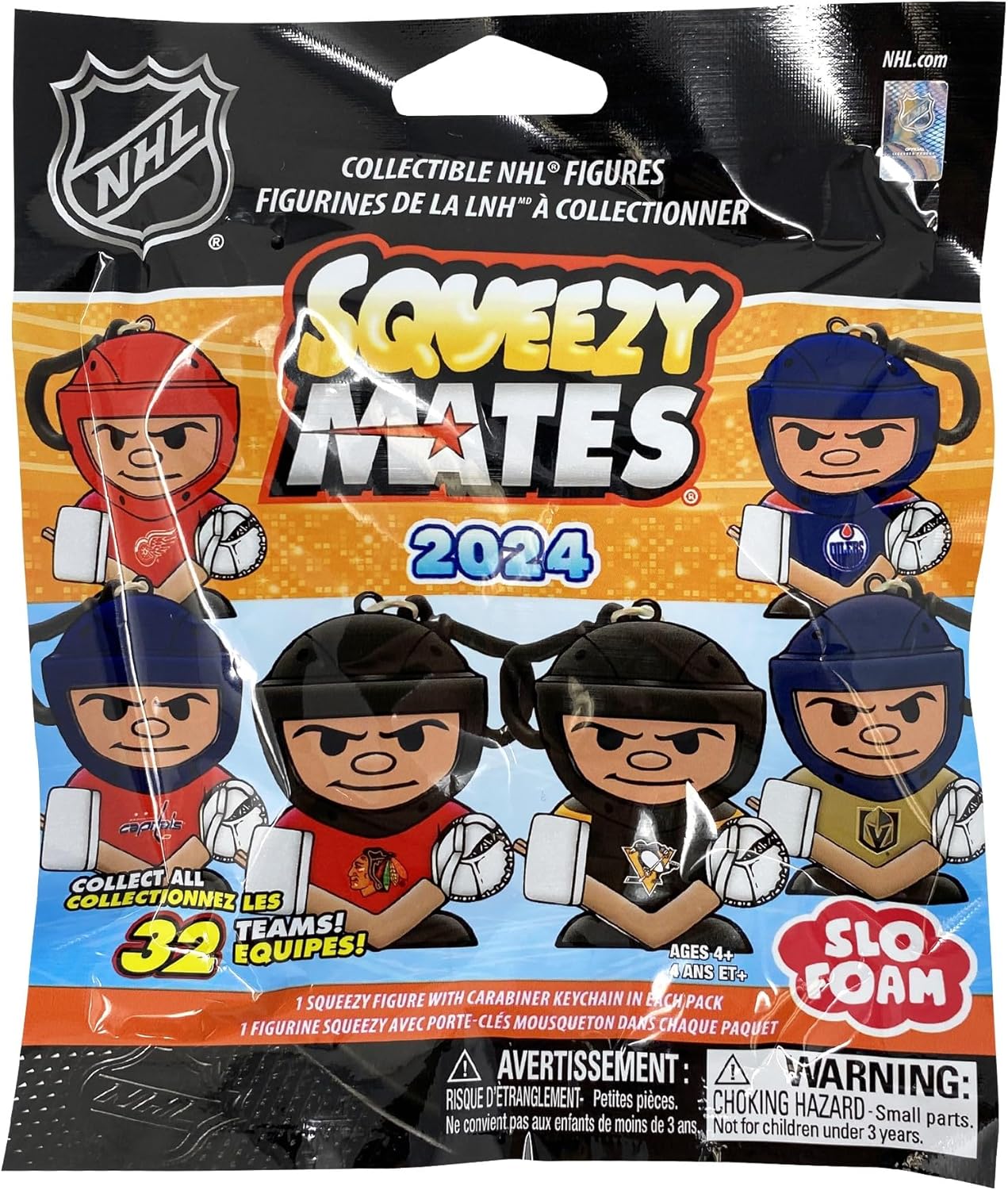 Party Animal - 4 Pack Bundle - Squeezymates NHL Hockey Series 4 Mystery Blind Pack Bag Figure Slofoam Keychain Multicolor, Small