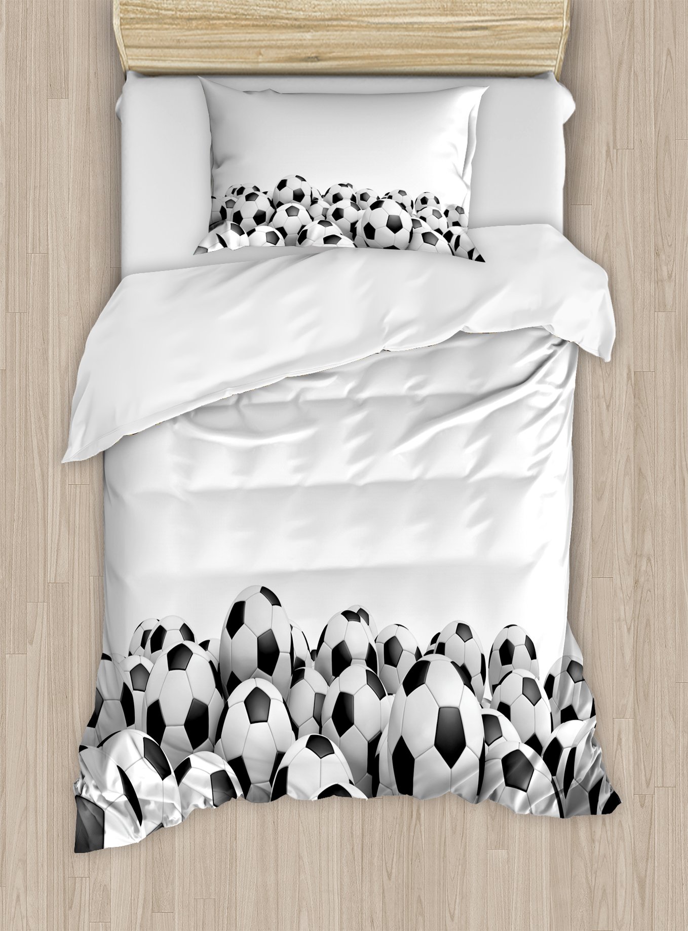 Ambesonne Sports Duvet Cover Set, Illustration of Soccer Ball Championship Tournament Victory Theme Stadium Team Play, Decorative 2 Piece Bedding Set with 1 Pillow Sham, Twin Size, White Black