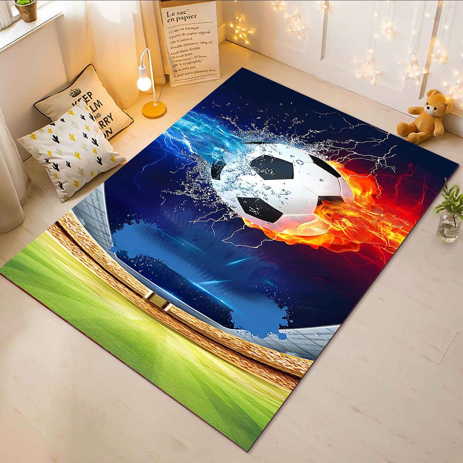 Fußball Teppich Wohnzimmer 160x230cm Schlafzimmer Sportthema Kinderteppich Kinderzimmer, Fußball Teppich Kinder Spielteppich Wohnzimmerteppich (7,80x120cm)