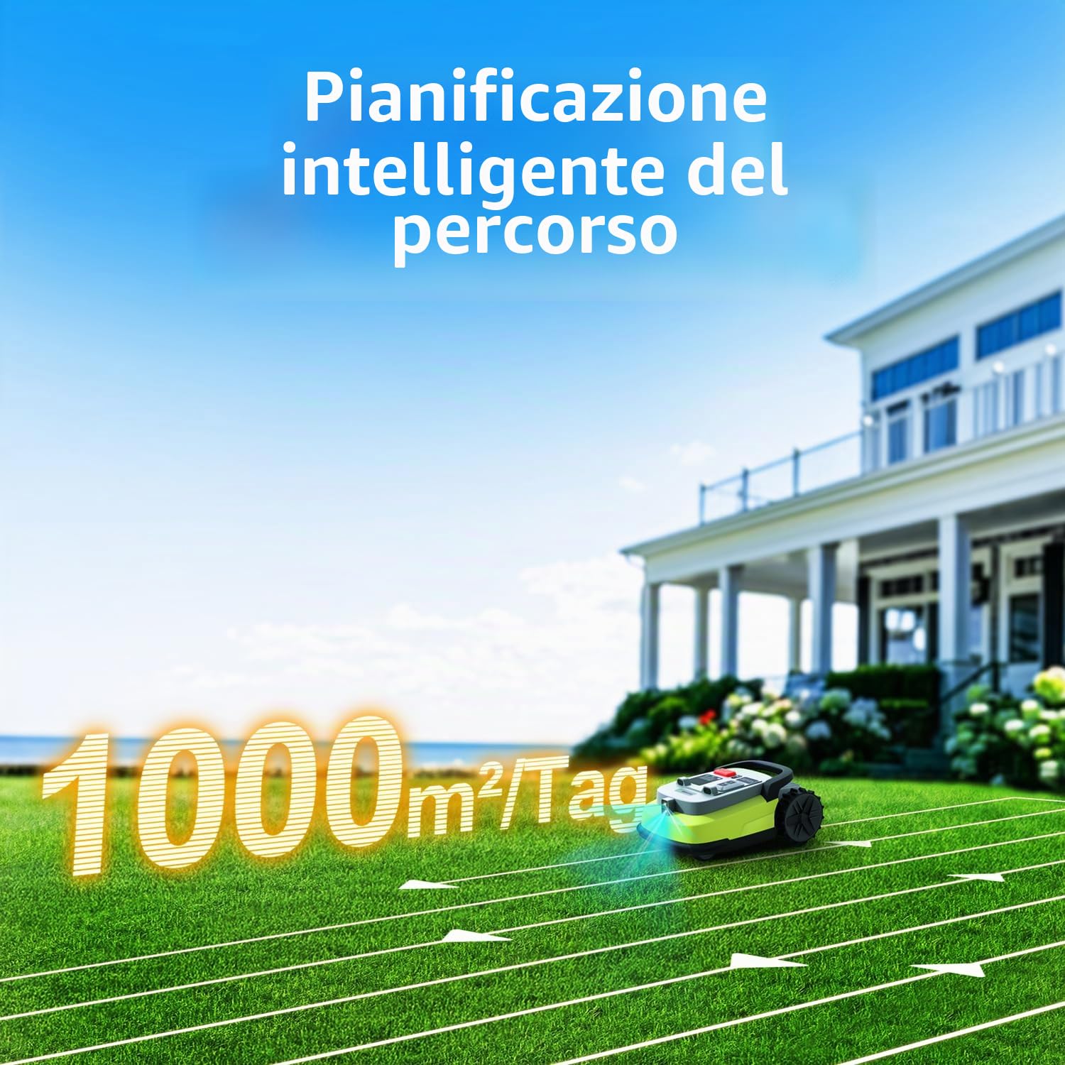 M10 Robot Tagliaerba senza Filo Perimetrale, RTK+Visione,Navigazione Smart, Giardini fino a 1000 m², Evita Ostacoli, Controllo App, 55% di pendenza, Altezza di Taglio 30-60mm