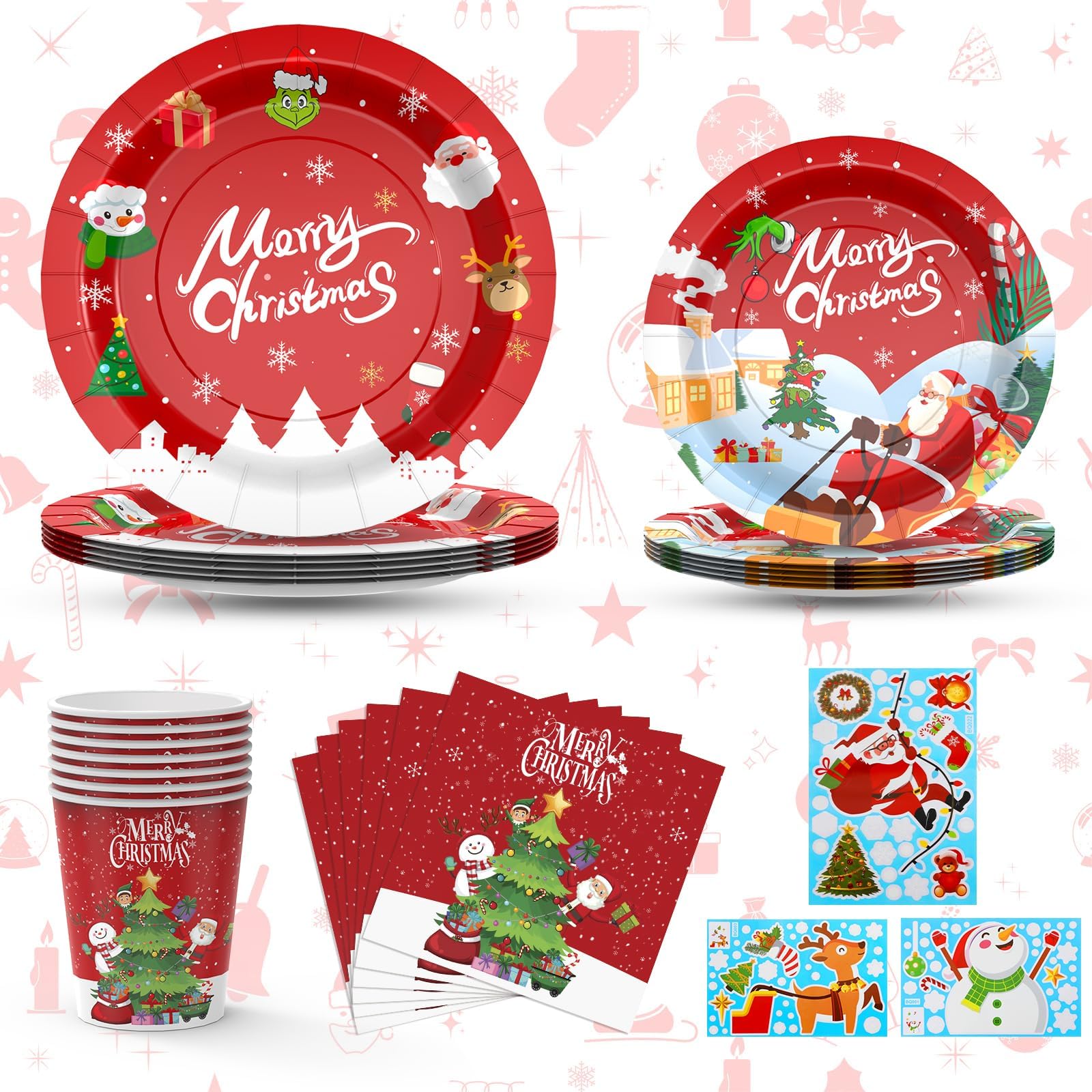 Hallswl 175Pcs Merry Christmas Paper Plates and Napkins Set