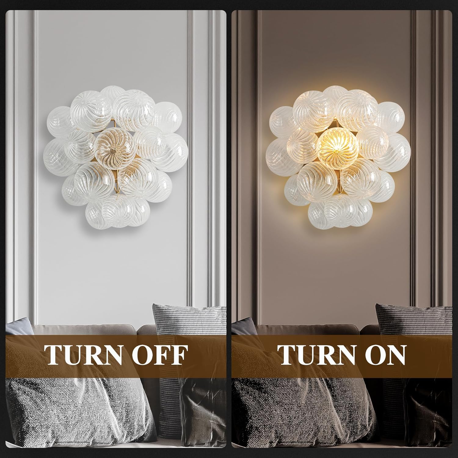 Glass Clear Bubble Ball Wall Sconce, Hand Blown Glass Ball, Art Wall Decoration Bubble Wall Sconce for Hallway, Entrance, Living Room, Bathroom, Bedroom, Kitchen, Dining Room