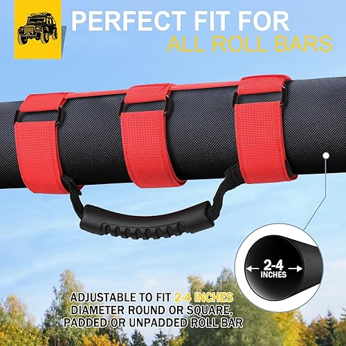 Vista 18 de moveland Asas de agarre de barra enrollable con bandera de Estados Unidos, 2 asas de agarre para accesorios Jeep Wrangler JL, JK, TJ, YJ y Jeep Negro