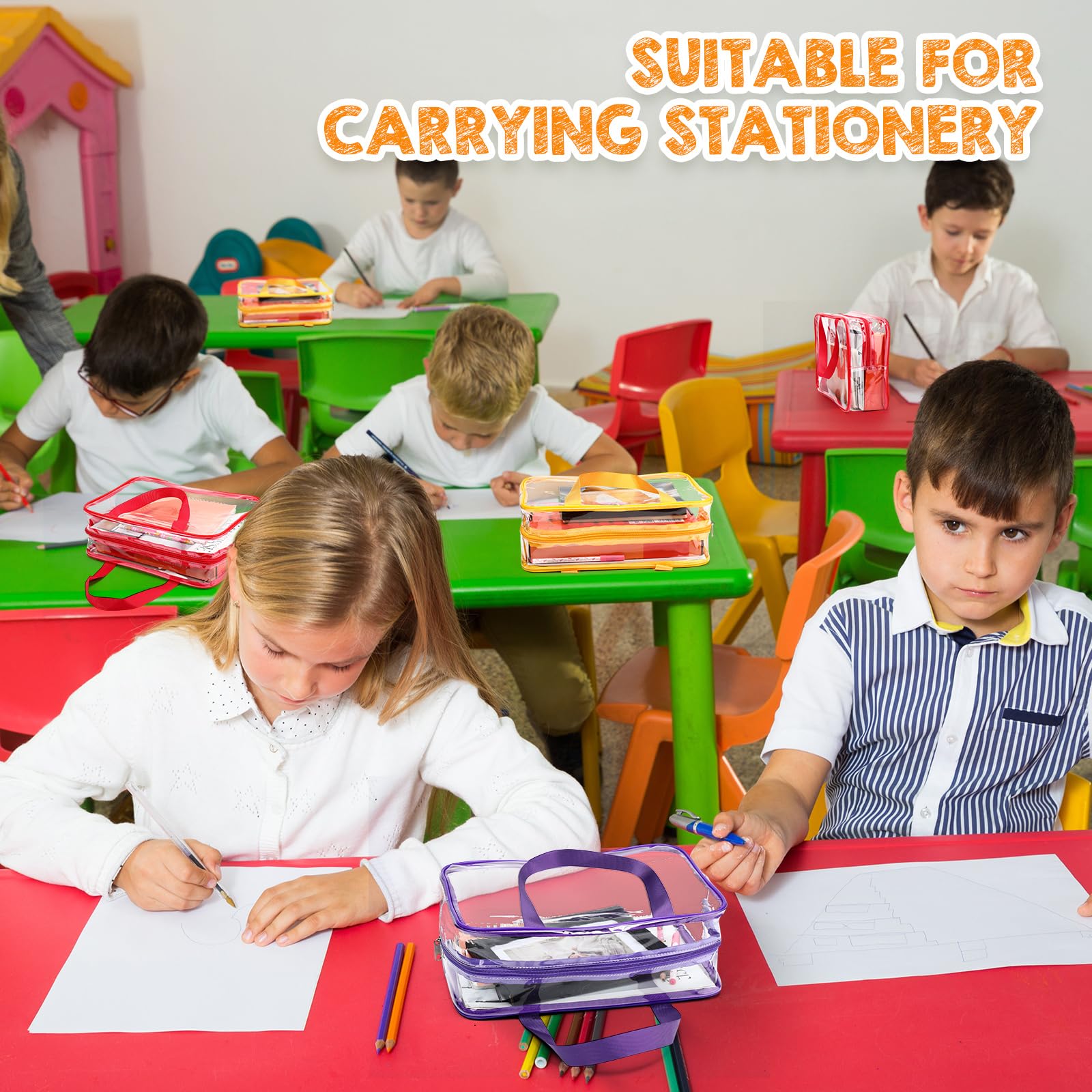 12 bolsas grandes de almacenamiento de juguetes de PVC transparentes con cremallera, bolsas de juguetes impermeables para bloques de construcción, rompecabezas y libros infantiles (color