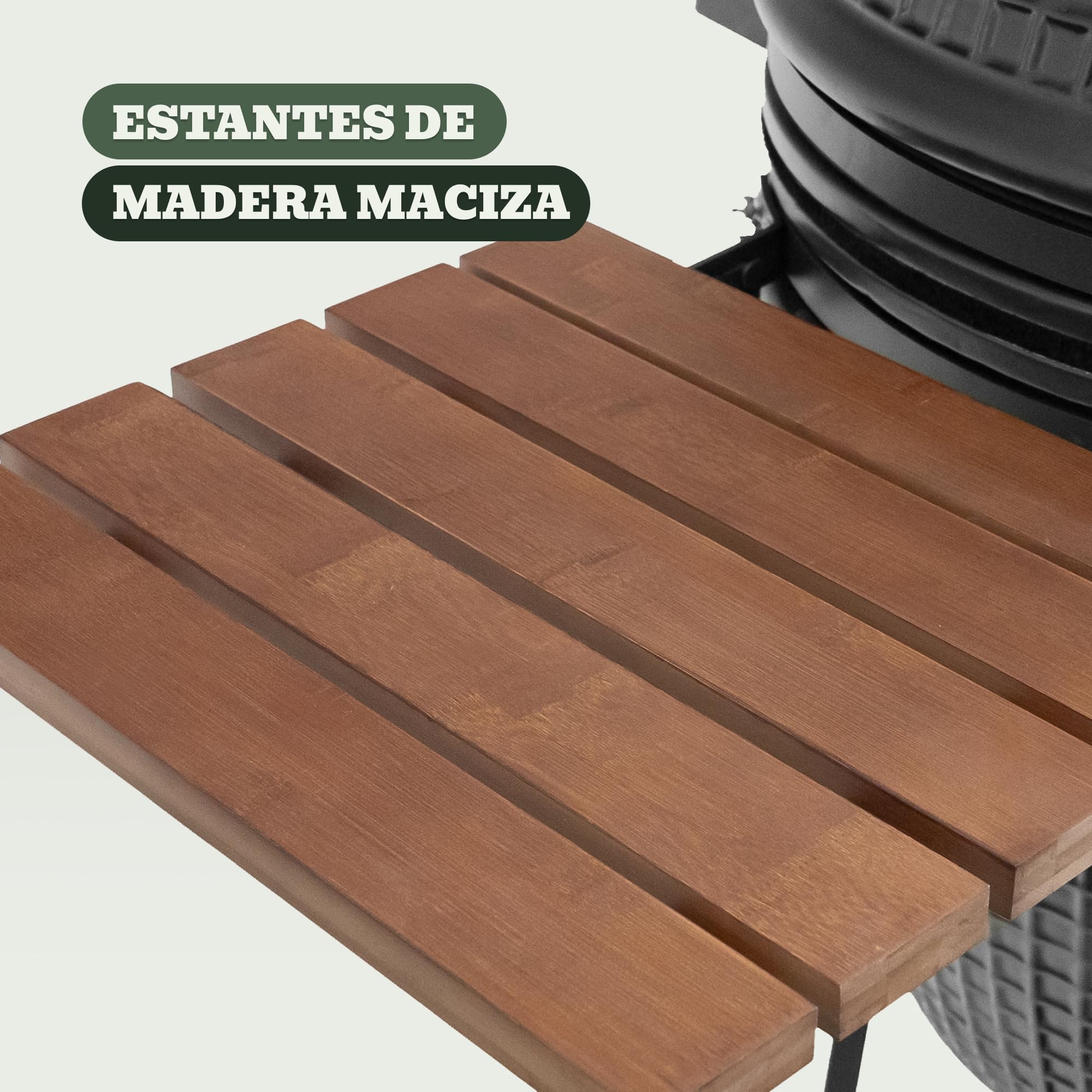 Kamado Forest-Grill M 16" Modelo Mediano: fácil de mover (41 x 59 cm) Incluye: 2 bandejas de madera abatibles Diámetro de la parrilla: 34 cm