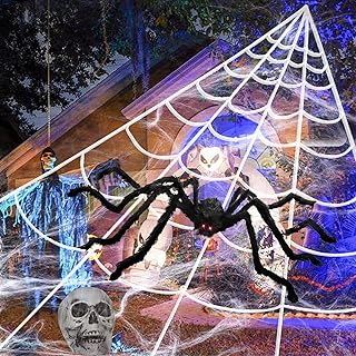 Halloween Decoration Effrayante, Toile d'Araignée Géante d’Halloween, Géante Spider Web, araignée géante effrayante Halloween décoration Cour extérieure, Toile Blanche(5 * 4.8)