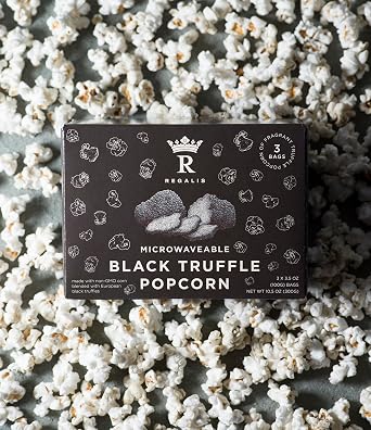 Regalis Microwavable Black Truffle Popcorn, Non-GMO Kernels, Real Black European Truffle, 3 Bags