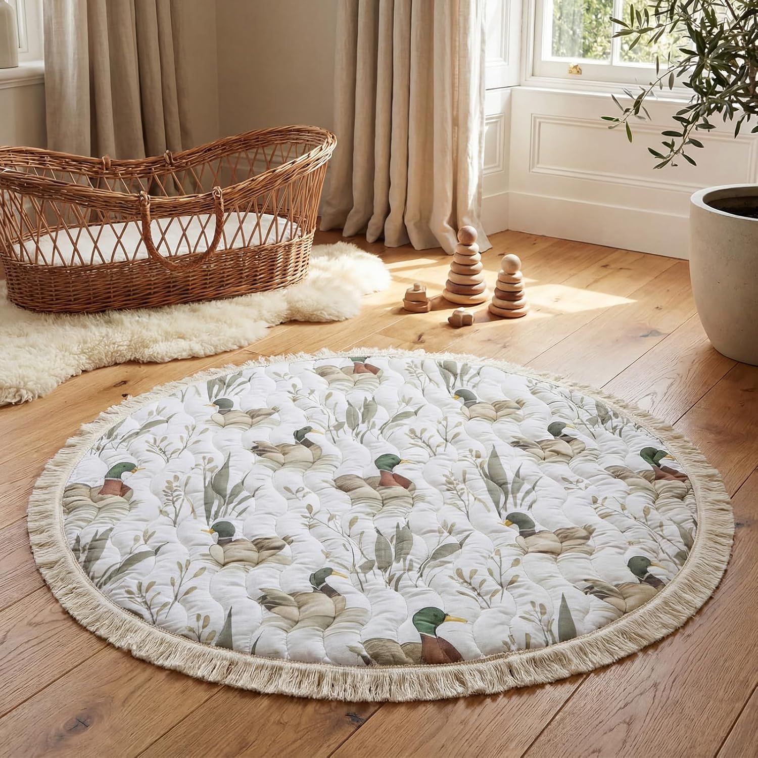 AceOrbit Baby Play Mat 40" x 40" Mallard Ducks Baby Tummy Time Playmat Soft Thickened Anti-Slip Reversible Floor Crawling Mat for Boys Girls Toddlers Infants Mallard Ducks Nursery Decor