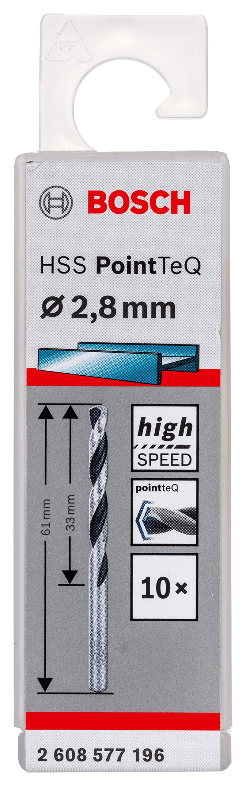 Bosch Professional 10 Stück HSS Spiralbohrer PointTeQ (für Metall, 2,8 x 33 x 61 mm, Zubehör Bohrschrauber)