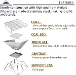 CAMPINGMOON Stainless Steel Foldable Camping Grills Portable Wood Burning Charcoal Grill 14-inch with Carrying Bag MT-2