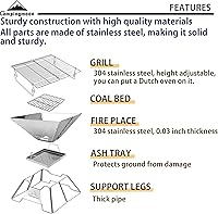 Vista 3 de CAMPINGMOON Hoguera Portátil de Acero Inoxidable Plegable para Fogata, Parrilla de Leña y Carbón para Estufa de Camping, Cocina al Aire Libre